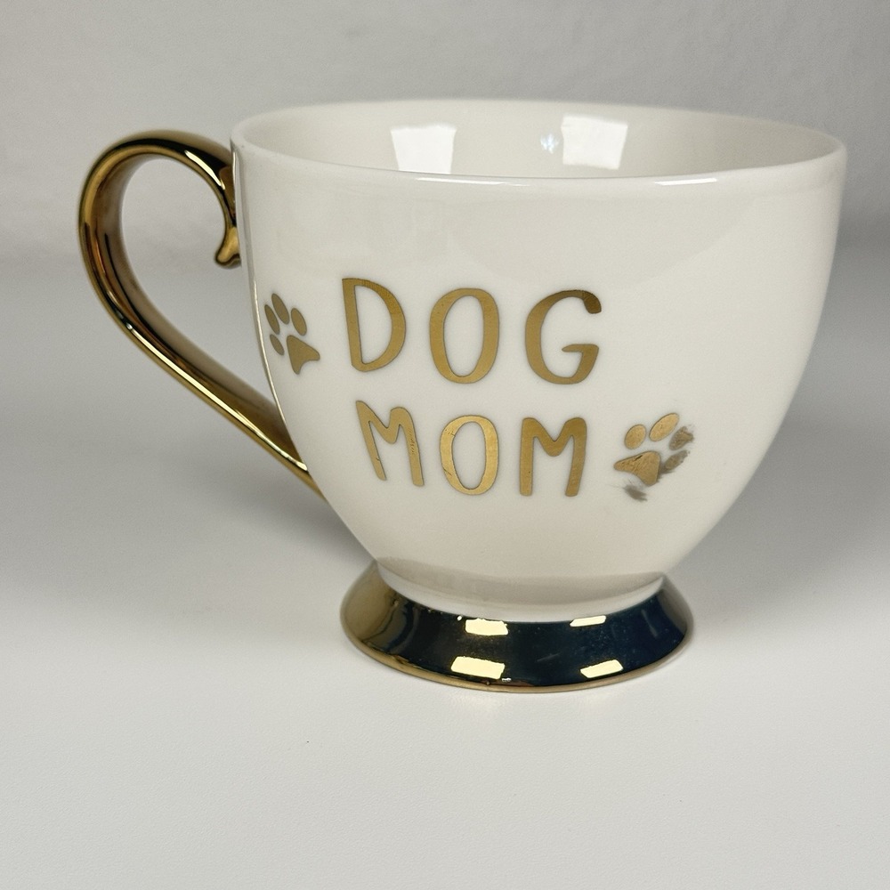 Nanette Lepore Dog Mom Porcelain Coffee Mug White Gold Handle New - Picture 4 of 14